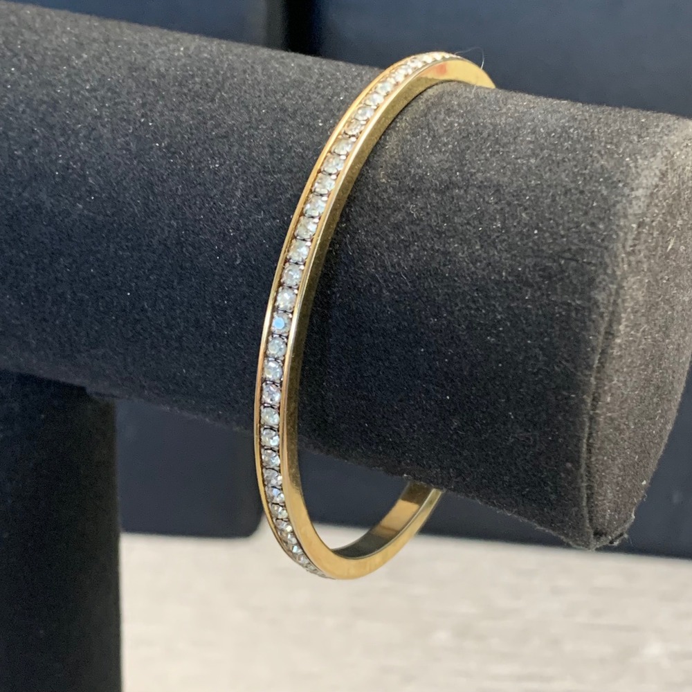 Gold Tone Crystal Channel Set Slim Bangle Bracelet 7.75 Inch 4540